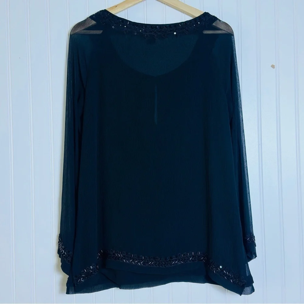 Lafayette 148 New York Black Embellished Blouse Tunic Top Silk Casual Business M - Picture 6 of 13